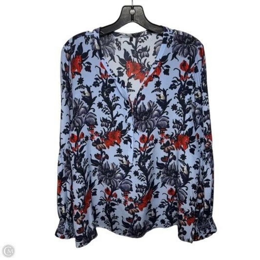 Kobi Halperin Floral Print Silk Blouse Long Sleeve Ruffle Trimmed Size Small